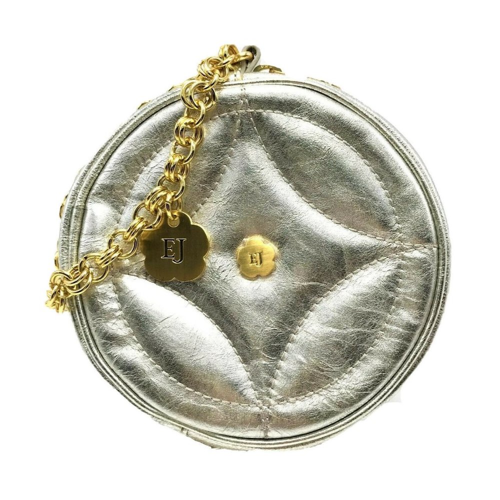ERIC JAVITS Round Silver Leather Zip Around Gold C
